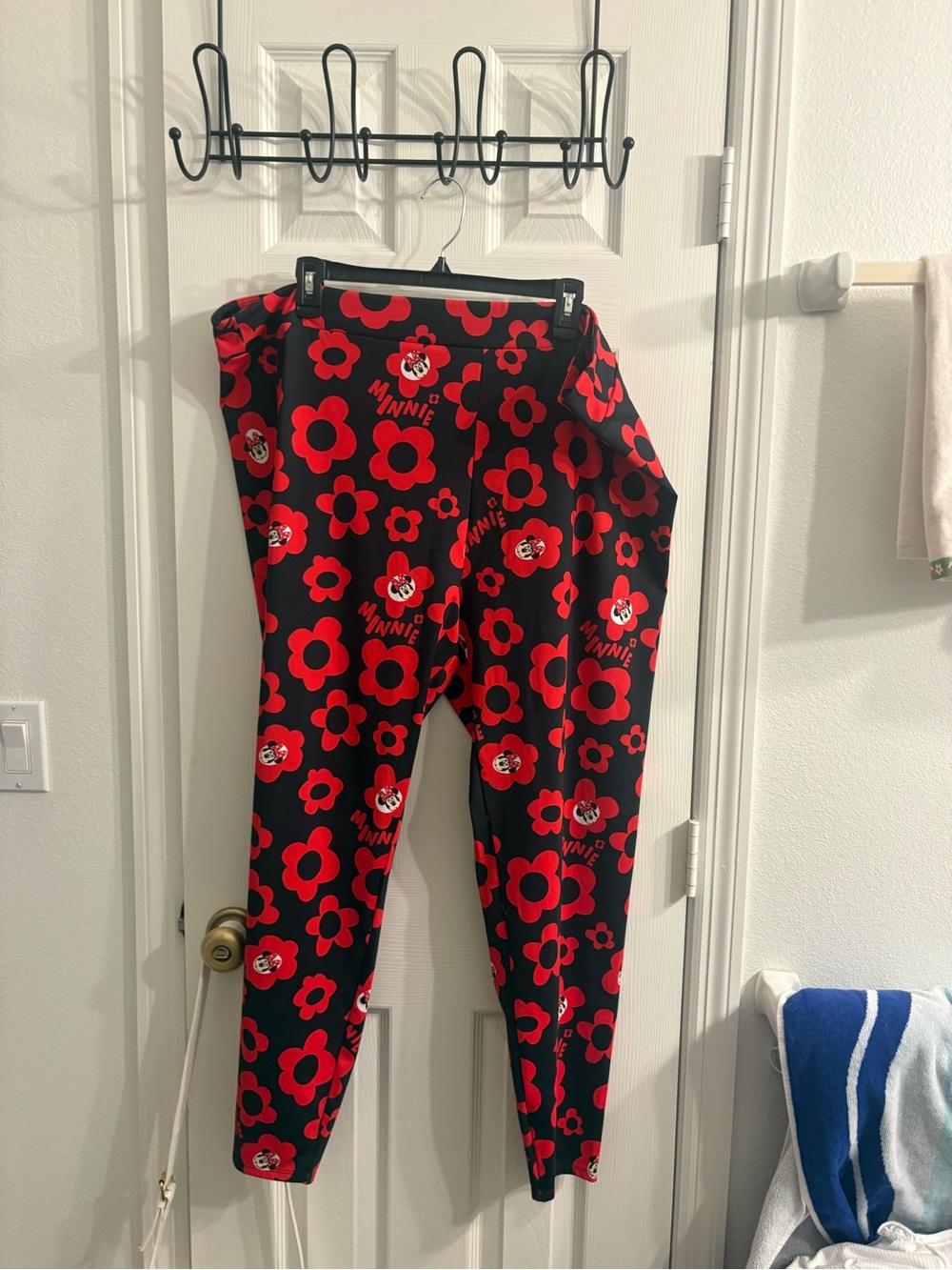 Disney Black Leggings with Red Minnie Floral Print